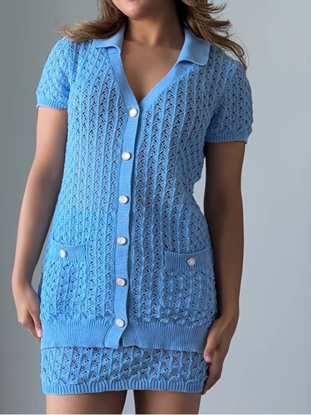 Cupshe Light Blue Openwork Knit Mini Set - Picture 3 of 4